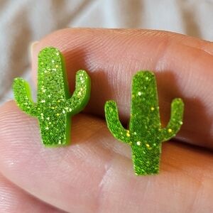 Glittery Green Cactus Earrings